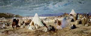 Muhammedin juhla Tangerissa, Stefano Ussin (1822-1901) maalaus, öljy kankaalle, 48, 5x117, 5 cm