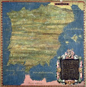 Kuudennentoista vuosisadan Espanjan kartta, "Sala delle Carte Geografiche" (Maantieteellisten karttojen sali) 1575 (öljy paneelille) tekijältä Stefano and Danti Egnazio Bonsignori