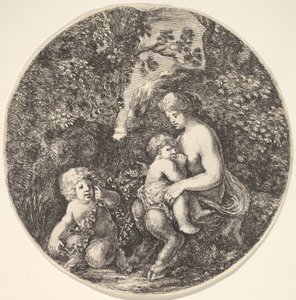 Naissattyyri imettää lasta oikealle, kääntynyt vasemmalle, satyyrilapsi..., 1639. tekijältä Stefano della Bella