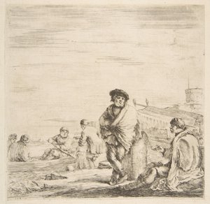 Seisova merimies puhumassa istuvan levantilaisen kanssa, n. 1660. tekijältä Stefano della Bella