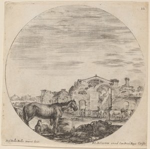 Diocletianuksen ja Nukkuvan paimenen kylpylät, 1646. tekijältä Stefano della Bella