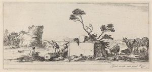Campagna-kohtaus taiteilijapiirroksen kanssa, vuonna 1647 tai ennen. tekijältä Stefano della Bella