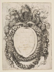 Kypärän ja leopardien kruunaama Cartouche, 1647. tekijältä Stefano della Bella