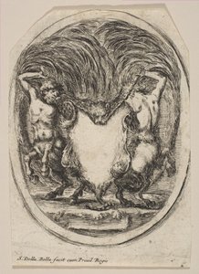 Kahden kentaurin reunustaman tiikerin ihon muodostama cartouche, 1647. tekijältä Stefano della Bella