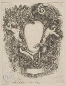 Apollon ja Panin kehystetty cartouche, 1647. tekijältä Stefano della Bella