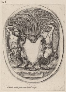 Kentaurien tukema cartouche nyljetyn tiikerin muodossa, 1647. tekijältä Stefano della Bella