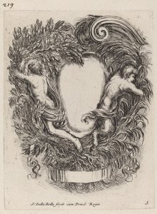 Cartouche Apollon ja Panin kanssa, 1647. tekijältä Stefano della Bella