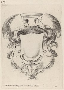 Cartouche kotkien ja kahden lapsen kanssa kruunua pitelemässä, 1647. tekijältä Stefano della Bella