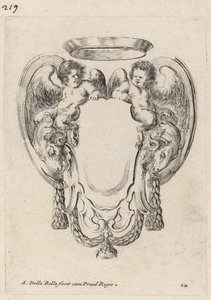 Cartouche oinasten ja lapsisatyyrien kanssa, 1647. tekijältä Stefano della Bella