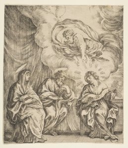 Jeesus-lapsi selittää kirjoituksia äidilleen ja Pyhälle Joosefille, n. 1627. tekijältä Stefano della Bella