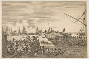 Keittiön lähtö Livornon satamasta osoitteesta Näkymät Livornon satamaan ..., 1654-55. tekijältä Stefano della Bella