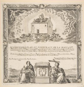 Frontispiece teokselle The True Plan ja Portrait of the House of Ste. Neitsyt, 1649. tekijältä Stefano della Bella
