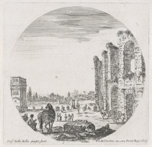 Maisema Colosseumin ja Konstantinuksen kaaren kanssa Maisemat ja rauniot Roomassa (sarjan nimi) Paysages et Ruines de Rome (sarjan nimi) tekijältä Stefano della Bella