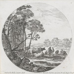 Maisema lauma ja korintin pääkaupunki Maisemat ja rauniot Roomassa (sarjan nimi) Paysages et Ruines de Rome (sarjan nimi) tekijältä Stefano della Bella
