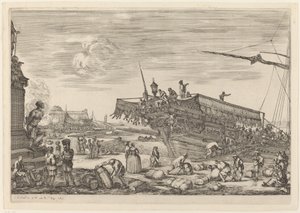 Laivan lastaus, luultavasti c. 16541655. tekijältä Stefano della Bella