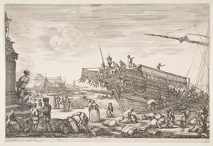 Ladataan keittiötä Livornon sataman näkymistä Vues du port de Livourne, 1654-55. tekijältä Stefano della Bella