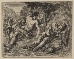 Mercury ja Argus, Game of Mythology Jeu de la Mythologie, 1644. tekijältä Stefano della Bella