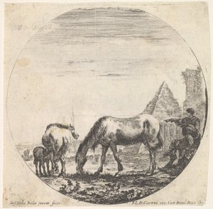 Levy 11: Caius Cestiuksen pyramidi oikealla taustalla, hevonen laiduntelee..., n. 1643-48. tekijältä Stefano della Bella