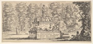 Kilpi 1: monumentti patsaineen ja vaakuna keskellä, piirtäjä..., n. 1641. tekijältä Stefano della Bella