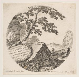 Levy 1: fragmentteja muinaisista monumenteista, roomalaisista maisemista ja raunioista..., n. 1646. tekijältä Stefano della Bella