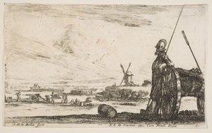 Levy 5: Pikeman seisoo aivan tykin vieressä, muita sotilashahmoja..., n. 1641. tekijältä Stefano della Bella