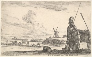 Levy 5: Pikeman seisoo aivan kanonin vieressä, muita sotilashahmoja ba..., n. 1641. tekijältä Stefano della Bella