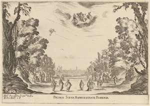 Ensimmäinen kohtaus Reprezentanta Firenze, 1637. tekijältä Stefano della Bella