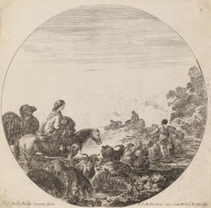 Paimenet ja lauma naisen ja kamelin kanssa, 1646. tekijältä Stefano della Bella