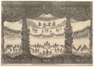 Kuudes kohtaus, taivaat, jumalten häät Le nozze degli Dei, 1637. tekijältä Stefano della Bella