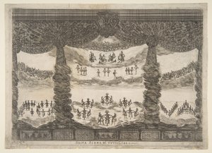 Kuudes kohtaus, taivaat, jumalten häät Le nozze degli Dei, 1637. tekijältä Stefano della Bella