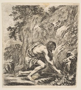Pyhä Johannes Kastaja ammentaa vettä lähteestä, n. 1649. tekijältä Stefano della Bella