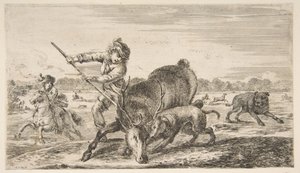 Stag at bay, from Animal hunts Metsästää erilaisia ​​eläimiä, n. 1654. tekijältä Stefano della Bella