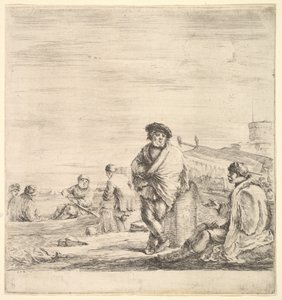 Keskellä seisova merimies puhumassa istuvan levanttilaisen miehen kanssa vasemmalla, nähty profiilissa..., n. 1658-63. tekijältä Stefano della Bella