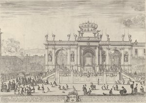 Pyhän sakramentin alttari vasemmalla, sakramentti katoksen alla, kannettuna p..., n. 1648. tekijältä Stefano della Bella