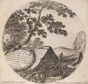 Rooman maisemien ja raunioiden otsikkosivu, 1646. tekijältä Stefano della Bella