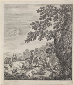 Kaksi ratsastajaa ohittaa lähellä eläinlaumaa, 1656. tekijältä Stefano della Bella
