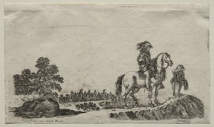 Erilaisia hahmoja ja maisemia: Kadonnut ratsastaja tiedustelemassa tietä, 1649. tekijältä Stefano della Bella