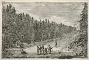 Näkymät Pratolinon huvilasta: Fountains Promenade. tekijältä Stefano della Bella