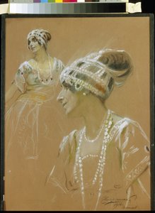 Balerina Vera Fokinan (1886-1958) muotokuva. (Balettitanssija V. Fokinan muotokuva). Stepan Fjodorovitš Chuprinenko (1870-?), pastelli pahville tekijältä Stepan Fyodorovich Chuprinenko