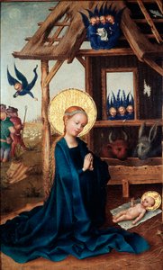 Stephan Lochnerin (n. 1410-1451) Lapsen palvonta -maalaus 1400-luvun Alte Pinakothek, München