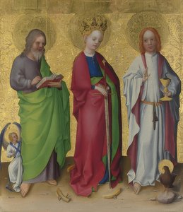 Pyhät Matteus, Katariina Aleksandrialainen ja evankelista Johannes. Noin 1450