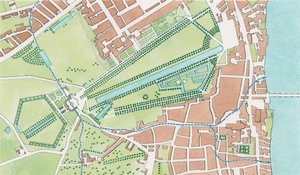 Tyburn-joen kulku Westminsterissä vuonna 1747 (tussi ja akvarelli). tekijältä Stephen Conlin