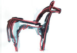 Hevonen III, 2016 (öljypastelli  kangasväri paperille) tekijältä Stephen Dow