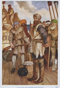 Hudson takavarikoitiin ja sidottiin, kuvitus teoksesta The Book of Discovery, T.C. Sillat, julkaistu 1931 (värilitho) tekijältä Stephen Reid