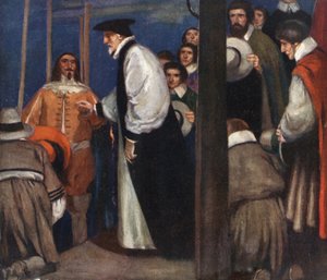 Laud astuu proomulle Lambethissa mennäkseen torniin (väri litho) tekijältä Stephen Reid