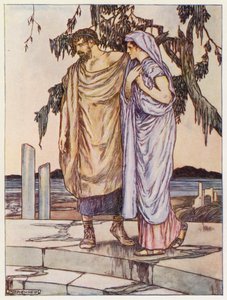 Zeus käski sateen loppua ja tulvien vetäytyä (värilitografia). tekijältä Stephen Reid