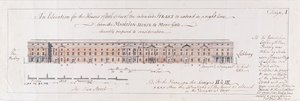 Suunnitelma suunnitellun kadun molemmilla puolilla sijaitseville taloille, jotka ulottuvat oikealla linjalla Mansion-Housesta More-Geteen, jota ehdotettiin nöyrästi harkittavaksi, 1762 (wc kynän päällä ja grafiitti paperille) tekijältä Stephen Riou