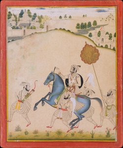 Maharana Amar Singh II ratsastaa jodhpur-hevosella, n. 1700-1710. tekijältä Stipple Master