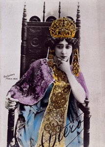 Caroline (La Belle) Oteron (1868-1965) muotokuva, postikortti nimikirjoituksella