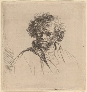 Kiharapäinen mies, jolla on kihara suu tekijältä Studio of Rembrandt van Rijn